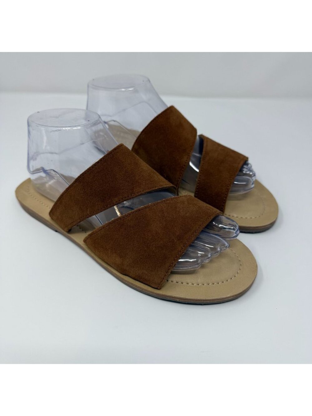 Portland Leather Goods Patina Brown Suede Sandals Double Swirl Strap Size 9